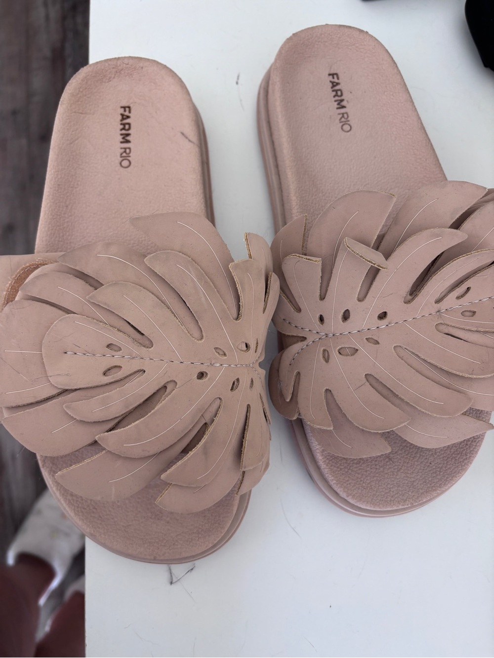 FARM RIO Blush Pink Leaf Cutout Slide Sandals